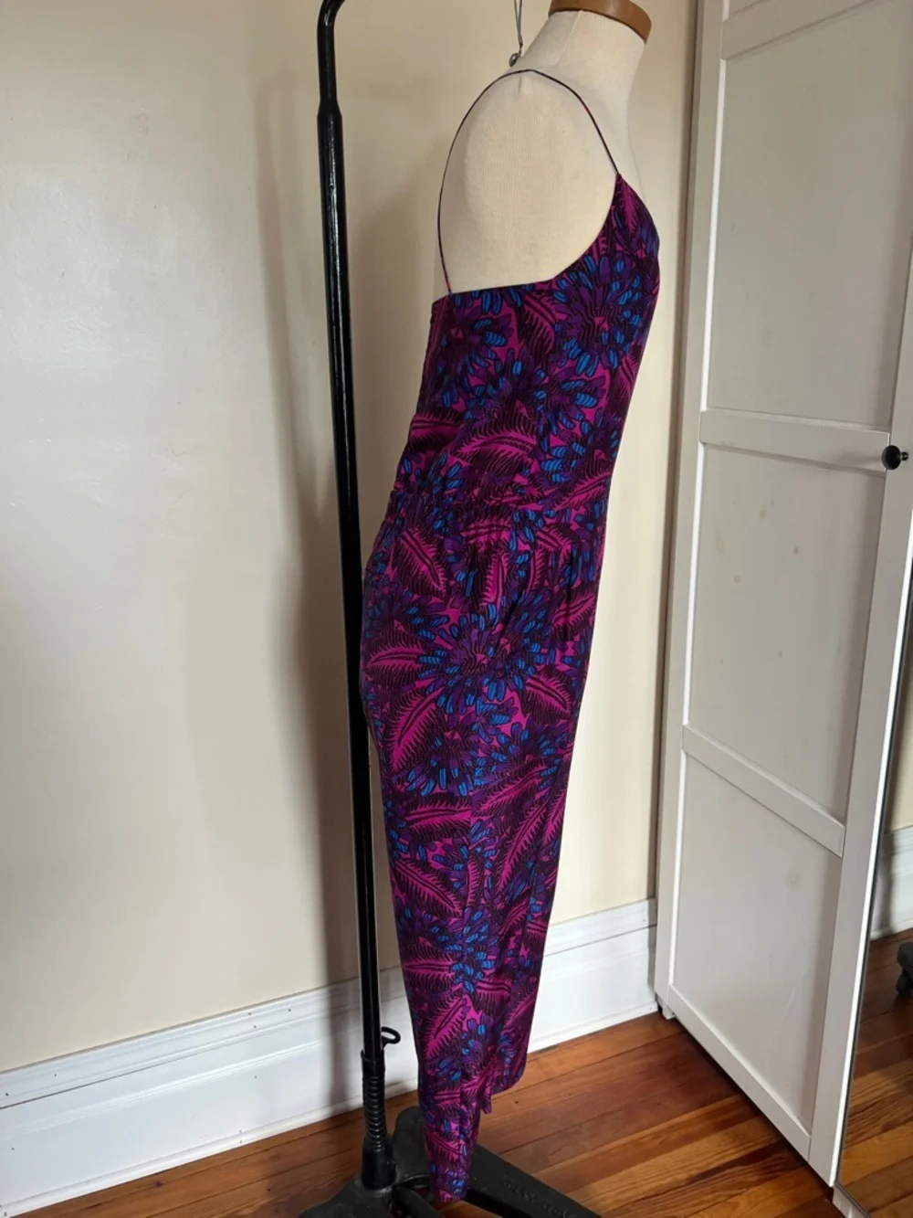J.Crew Bright Dahlia Floral 100% Silk Strappy Jumpsuit with Pockets Size 6